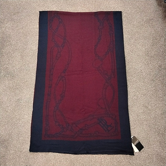 Lauren Ralph Lauren Accessories - NWT Ralph Lauren Horse Bit Logo Navy and Wine Wide Scarf Wrap